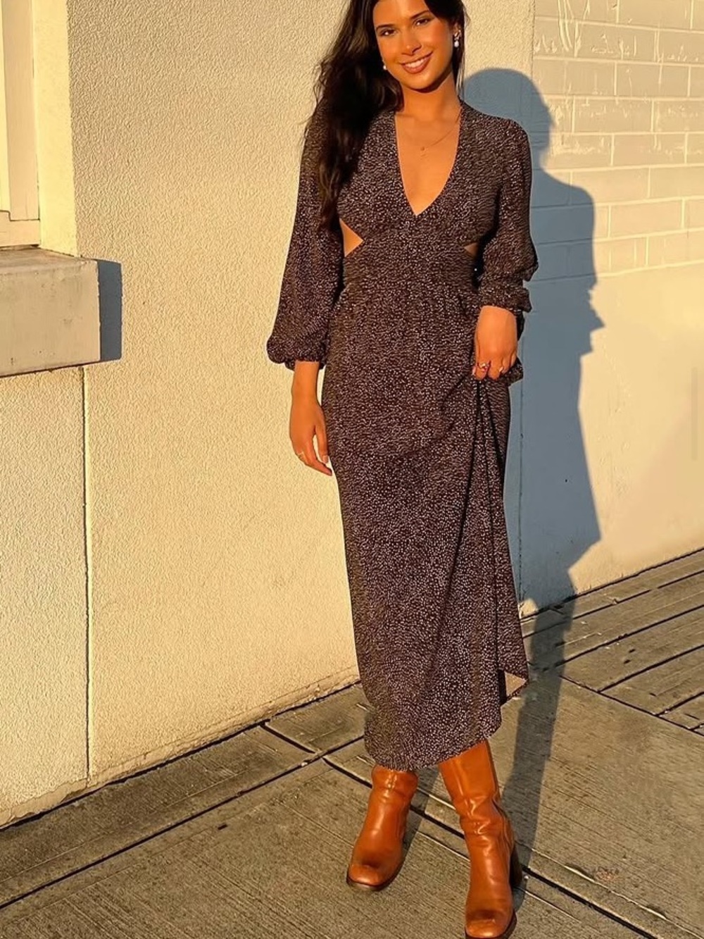 Park & Fifth Avery Speckle V-Neck Midi Dress